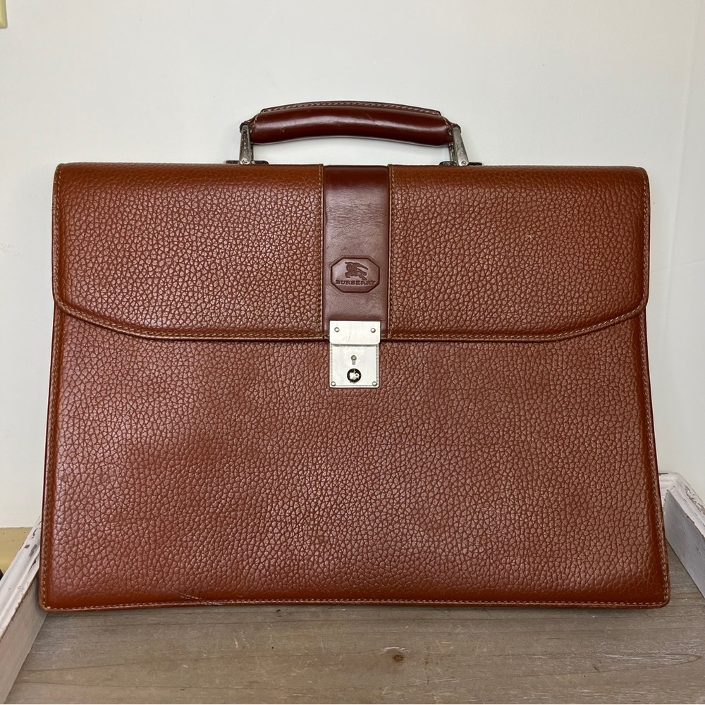 Vintage Burberry Leather Briefcase Nova Check Lock Key COA Business Work Office - Picture 3 of 16